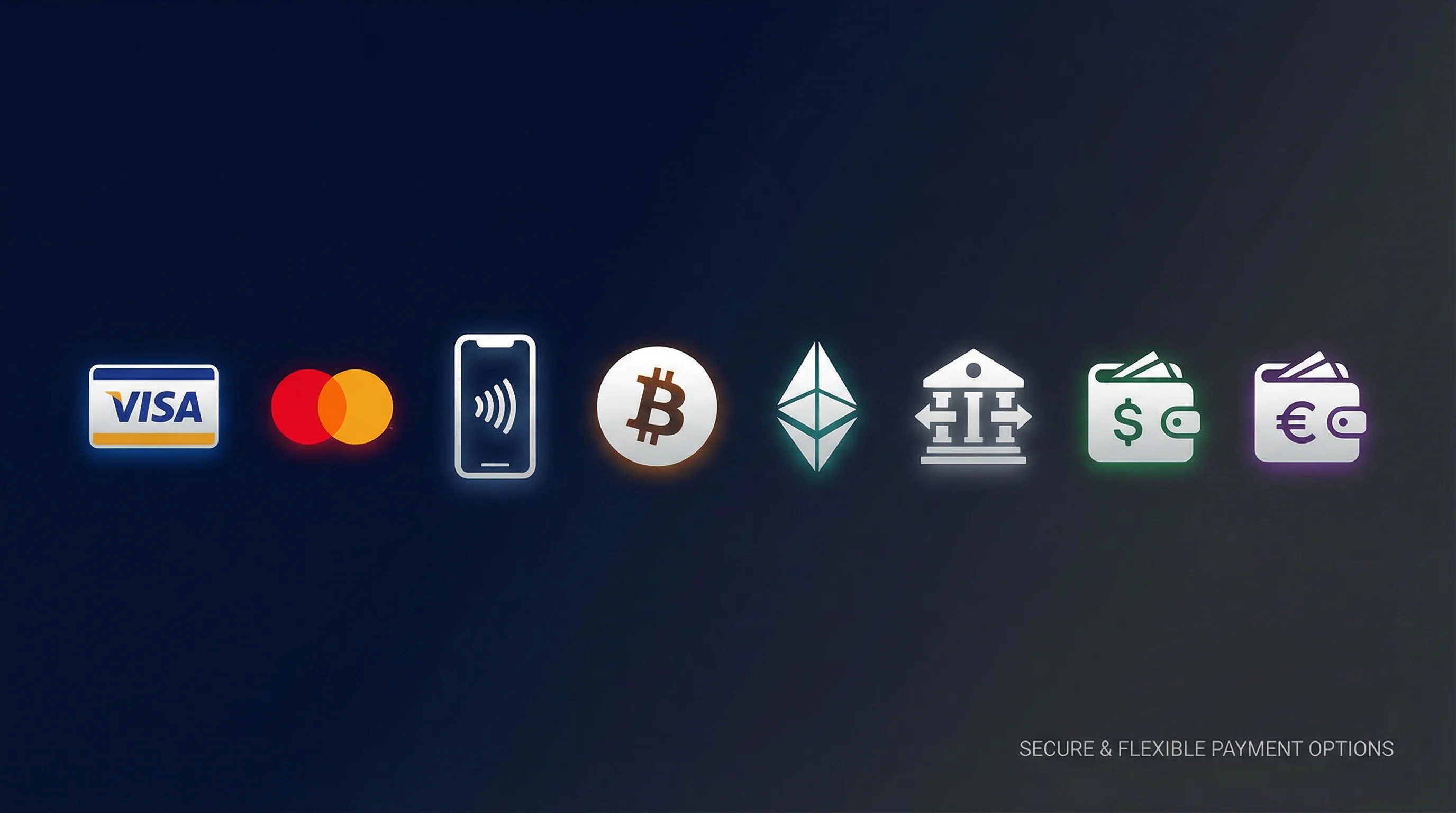 支持Visa、Mastercard、比特币等多种支付方式